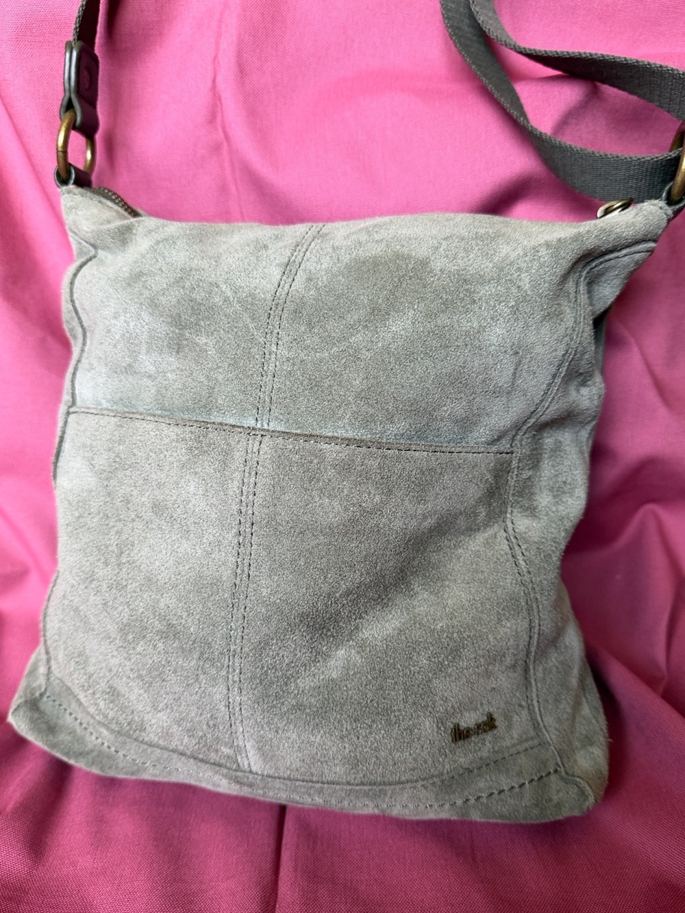 The Sak Lucia Sage Green Suede Crossbody Bag Adjustable Strap